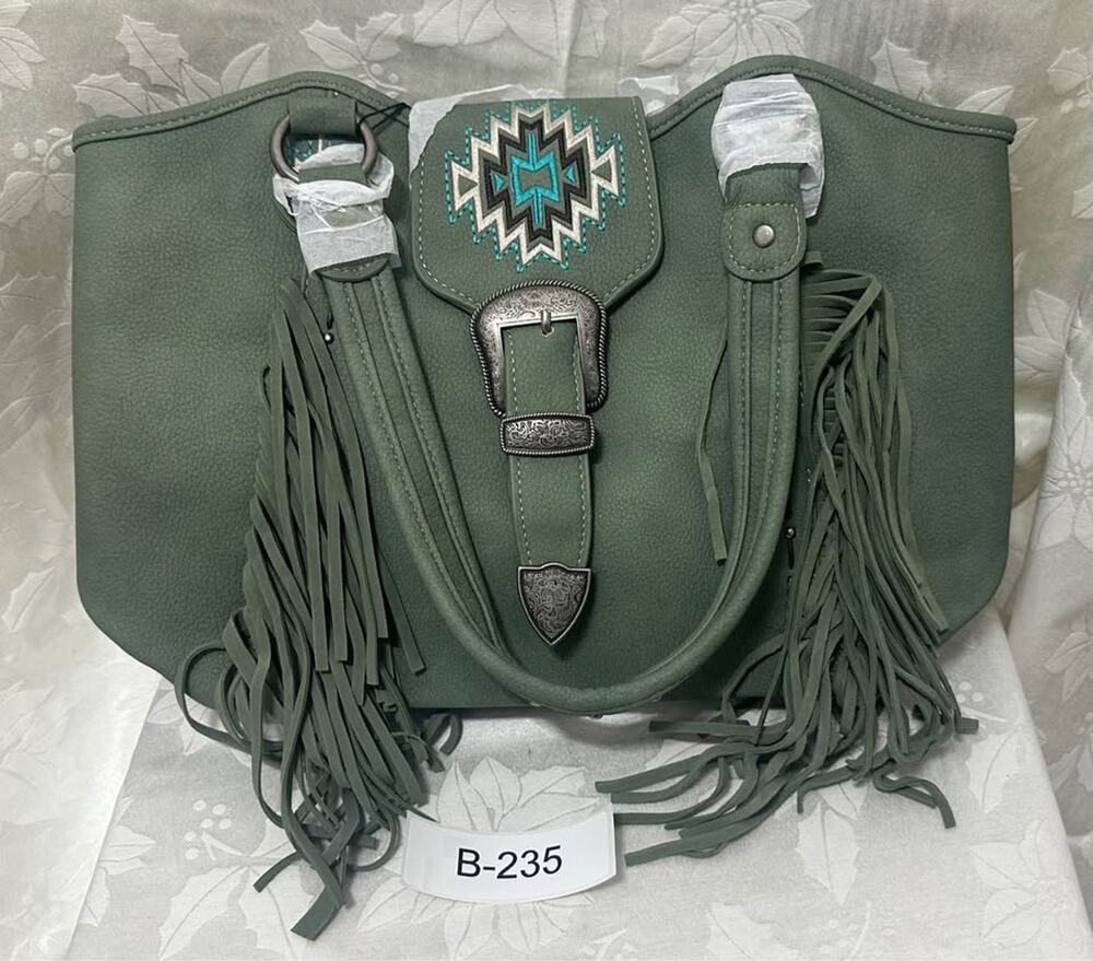 New Montana West Green Fringe Western Tribal Handbag B-235